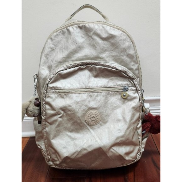 Kipling Seoul Extra Large Metallic 17" Laptop Backpack XL Champagne Gold Monkey - Picture 3 of 16